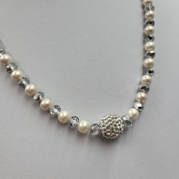 White & Silver Beads with Rhinestone Charm - Picture 3 of 8